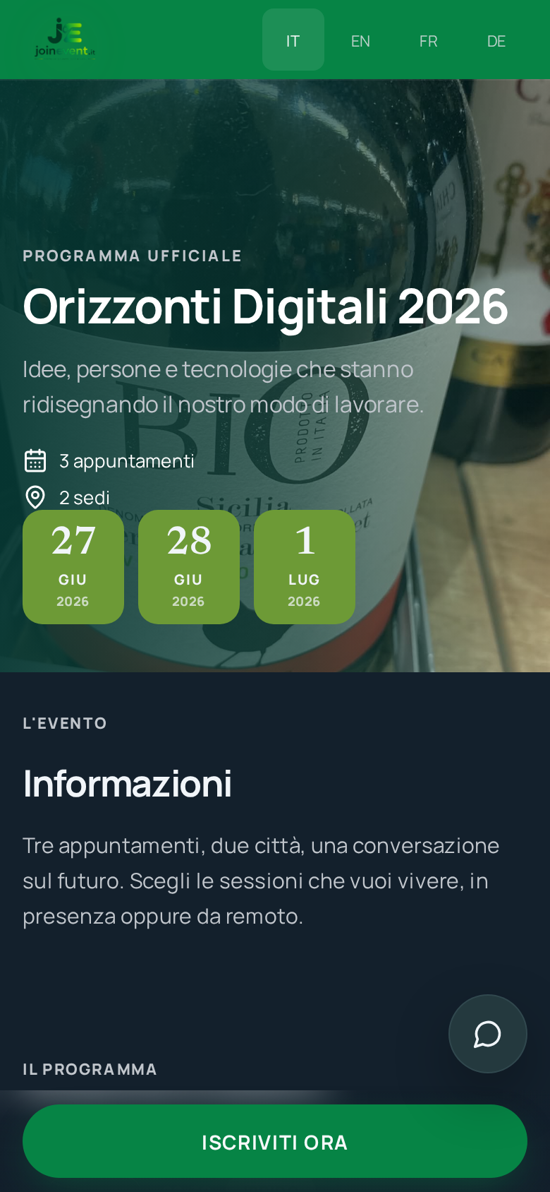 Vista partecipante: pagina pubblica da smartphone