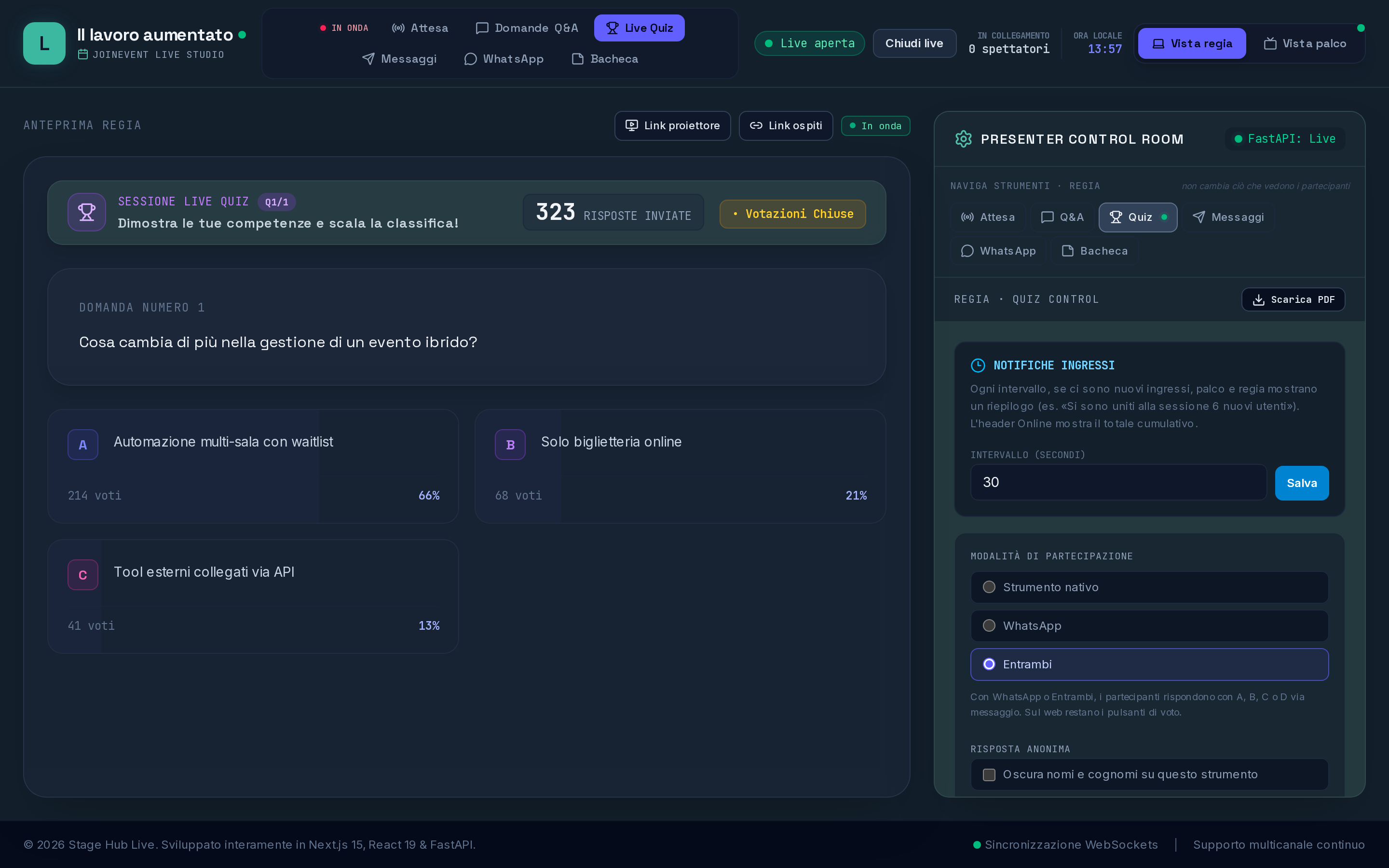 Regia live: quiz e votazioni